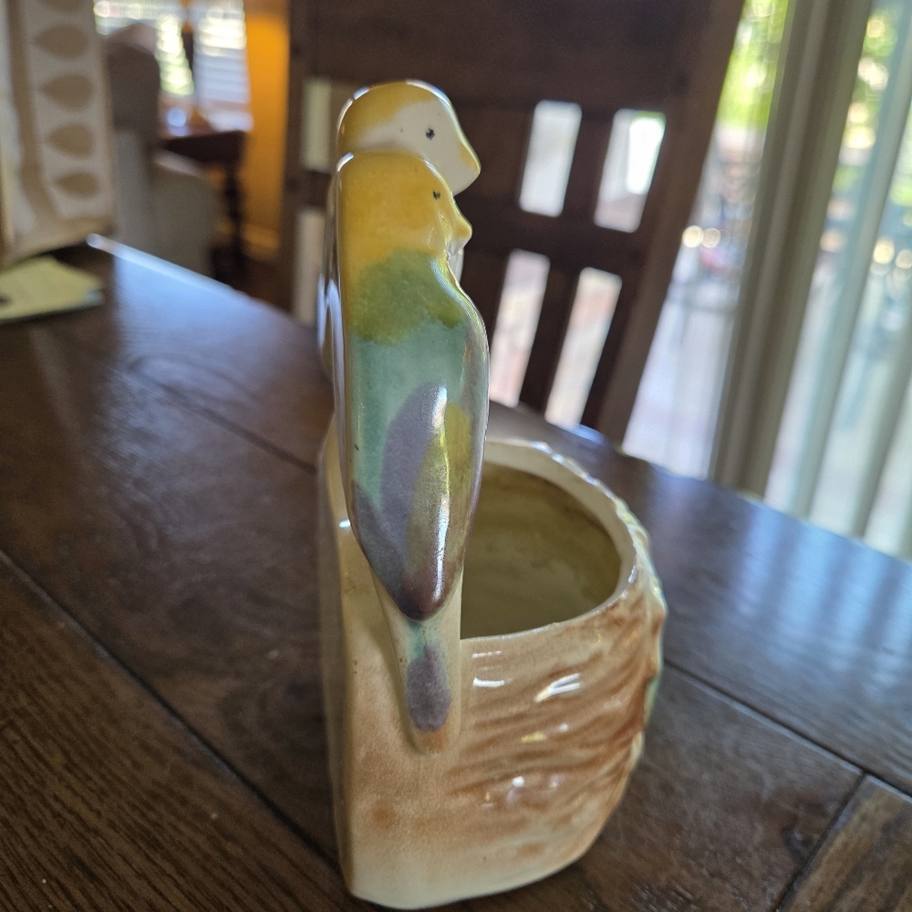 Vintage 50's Morton Pottery Lovebirds Wall Pocket Planter - Picture 3 of 10